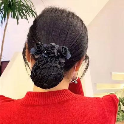 Rose Flower Hair Bun Net With Clip