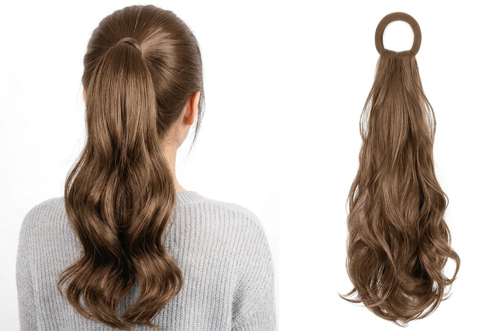 Short Wavy Curly Ponytail Extension with Hair Ties