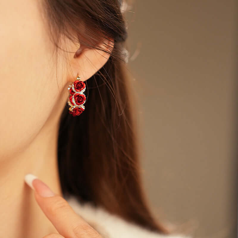 Romantic French Falling Rosie Hoop Earrings