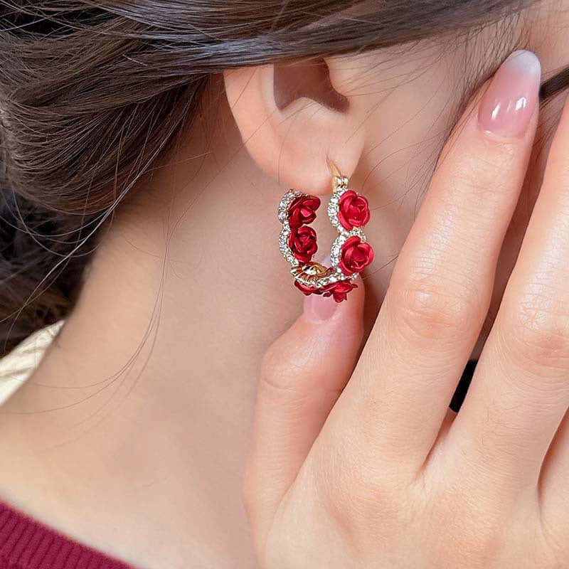Romantic French Falling Rosie Hoop Earrings