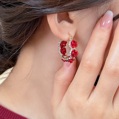 Romantic French Falling Rosie Hoop Earrings