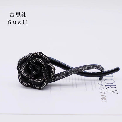 Black Rose with Sparkling Diamonds Twist Clip