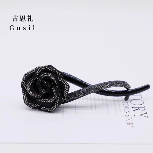 Black Rose with Sparkling Diamonds Twist Clip