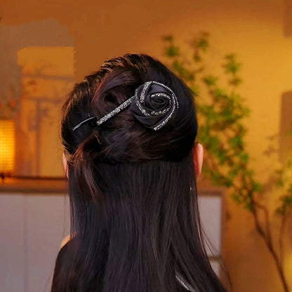 Black Rose with Sparkling Diamonds Twist Clip