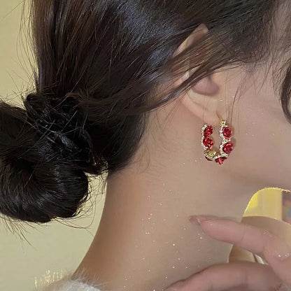 Romantic French Falling Rosie Hoop Earrings