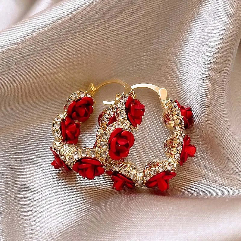 Romantic French Falling Rosie Hoop Earrings