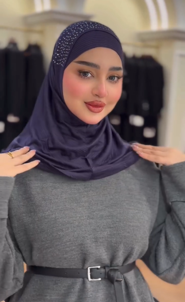 Luxury Rhinestone Scarf with Hijab Cap