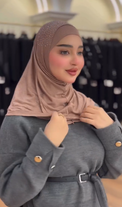 Luxury Rhinestone Scarf with Hijab Cap