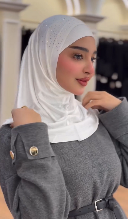 Luxury Rhinestone Scarf with Hijab Cap