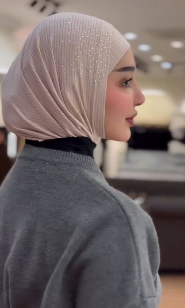 Luxury Rhinestone Scarf with Hijab Cap