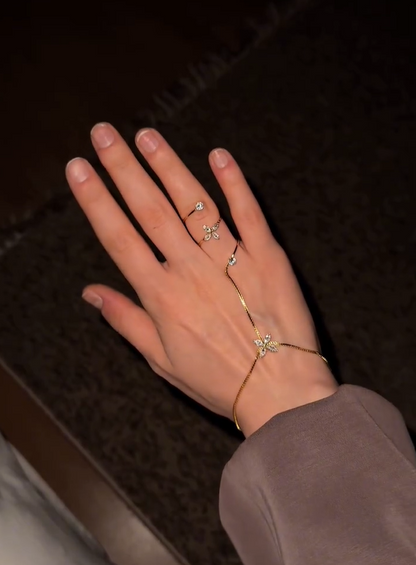 Golden-Tone Floral Butterfly Hand Chain