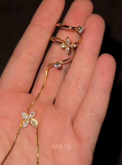 Golden-Tone Floral Butterfly Hand Chain