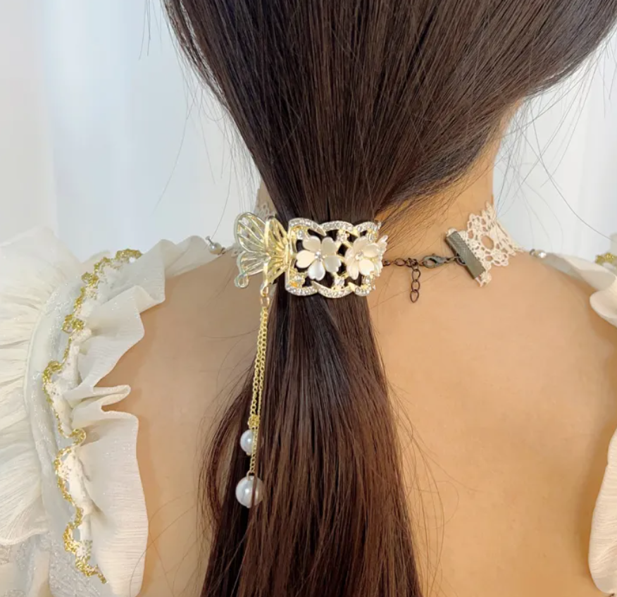 Pearl Tassel Butterfly Flowers Hair Clips
