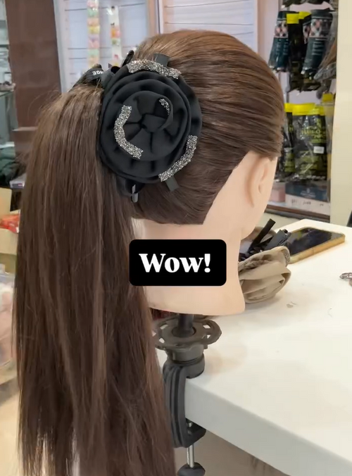 Elegant Black Rose Flower Claw Clip