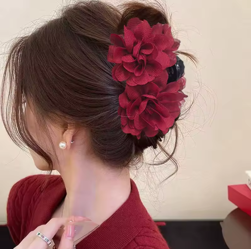Fashion Fabric Rose Ponytail Hair Claw Clip