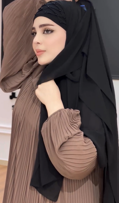 Ready-Made Belted Hijab Stole With Plated Pearls