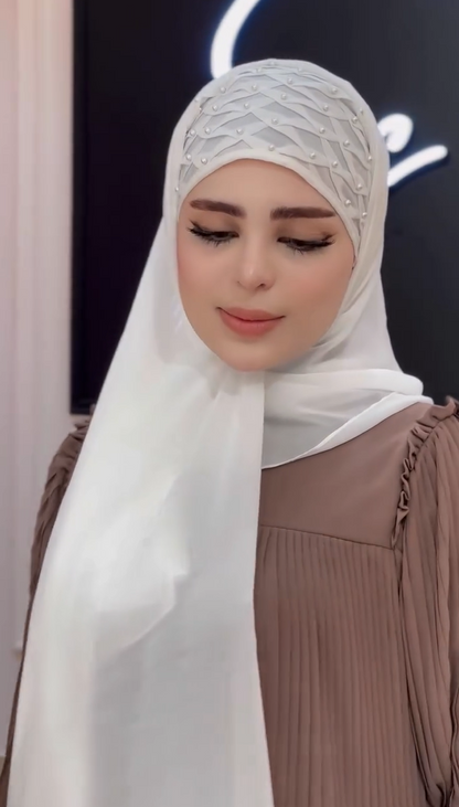 Ready-Made Belted Hijab Stole With Plated Pearls