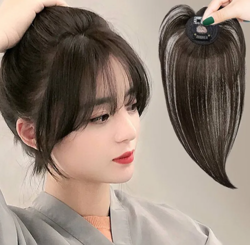 Hair Clip-In Topper Wig with Fluffy Side Bangs