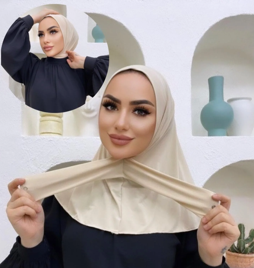 Instant Hijab With Rhinestones & Snap Buttons