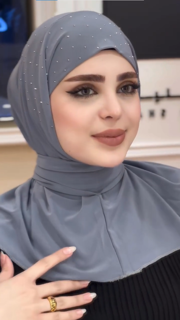 Instant Hijab With Rhinestones & Snap Buttons