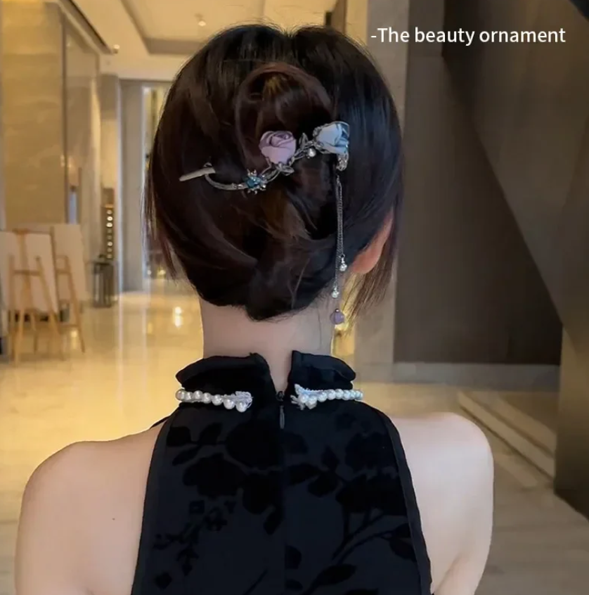 Elegant Rose Alloy Twist Hair Clip