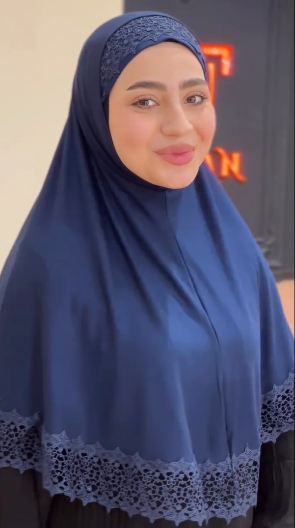 Lace Trim Scarf With Embroidered Hijab Cap