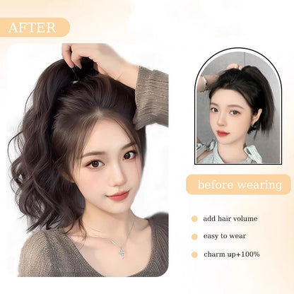 Short Wavy Curly Ponytail Extension with Hair Ties
