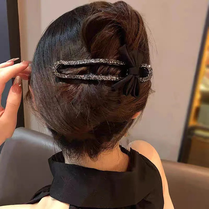 Black Rhinestone Duckbill Bow Hairpin