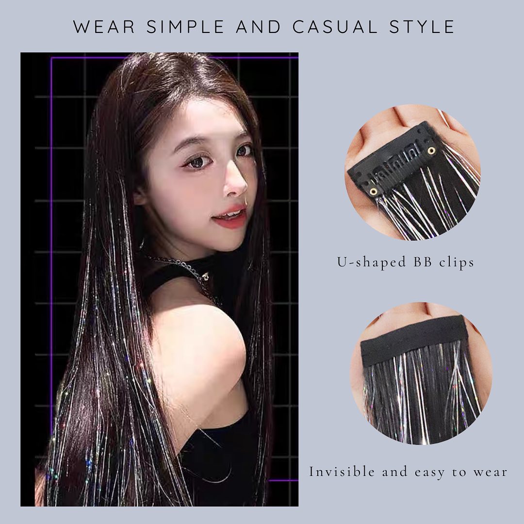 Shiny Sparkle Glitter Hair Tinsel Clip-In Extensions (Pack of 2)