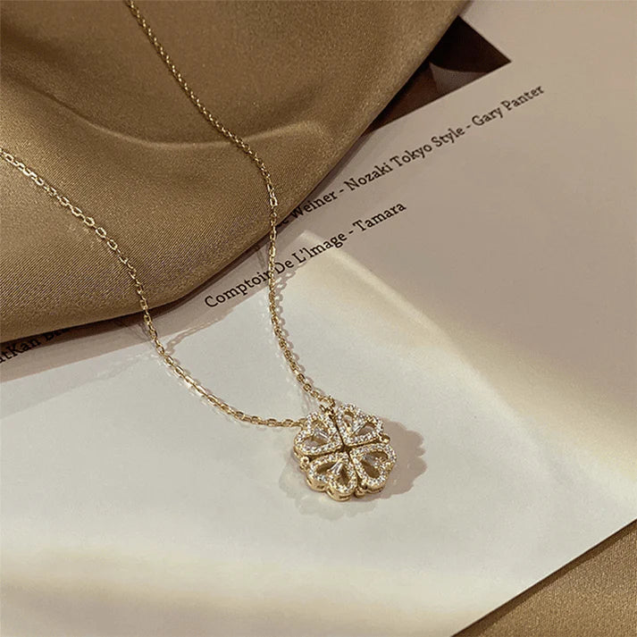 Magnetic Four Leaf Clover Heart Necklace