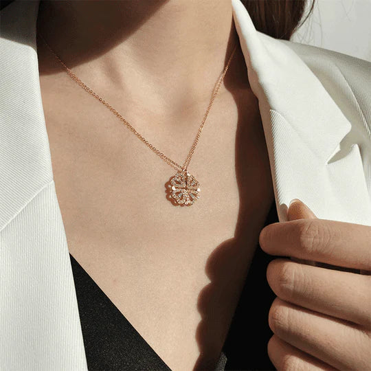 Magnetic Four Leaf Clover Heart Necklace