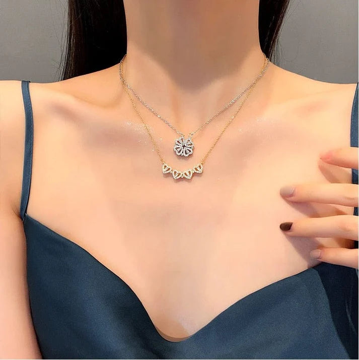 Magnetic Four Leaf Clover Heart Necklace