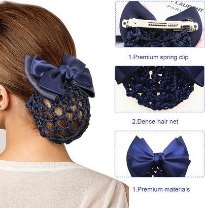 Stylish Bow Barrettes Hair Bun Net With Clip