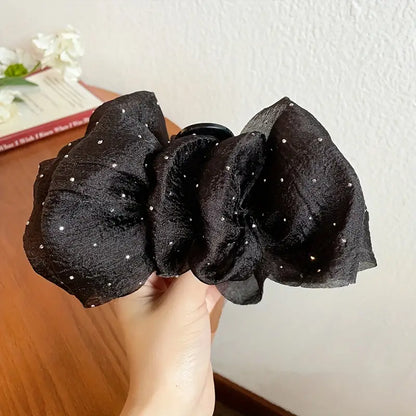 Mesh Bow Bubble Hair Claw Clip With Rhinestones