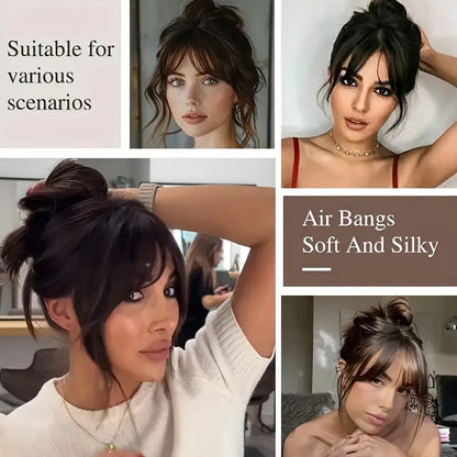 Hair Clip-In Topper Wig with Fluffy Side Bangs