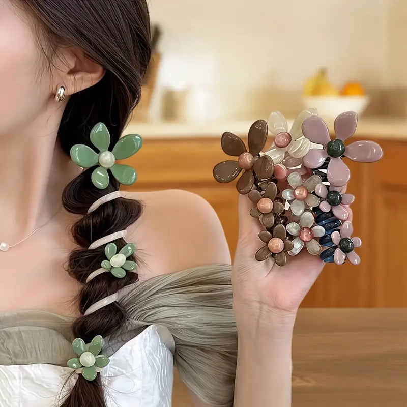 Elegant Floral Bubble Spiral Ponytail Hair Ties