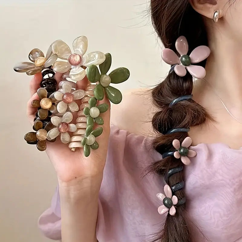 Elegant Floral Bubble Spiral Ponytail Hair Ties