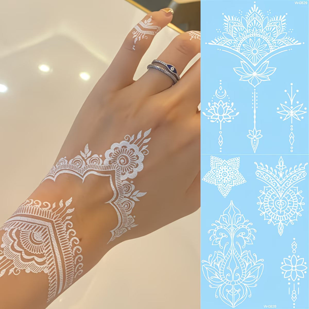 White Mehndi Waterproof Tattoo Stickers