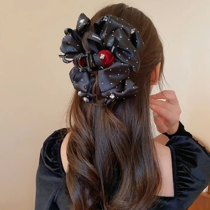 Diamond Bow Flower Hair Claw Clip