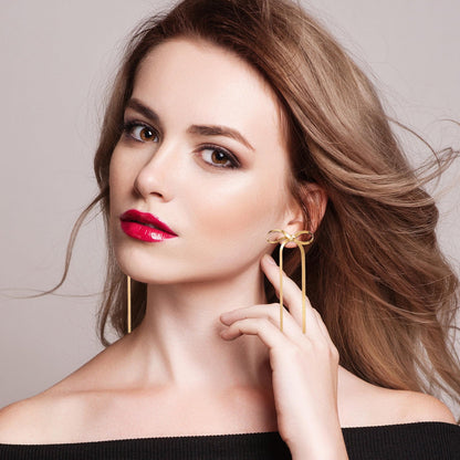 Bow Dangle Drop Long Tassel Chain Earrings