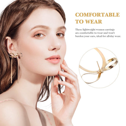 Bow Dangle Drop Long Tassel Chain Earrings