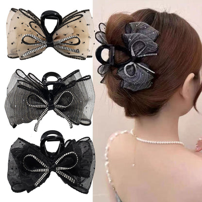 Rhinestone Sparkling Bowknot Shark Hair Clips