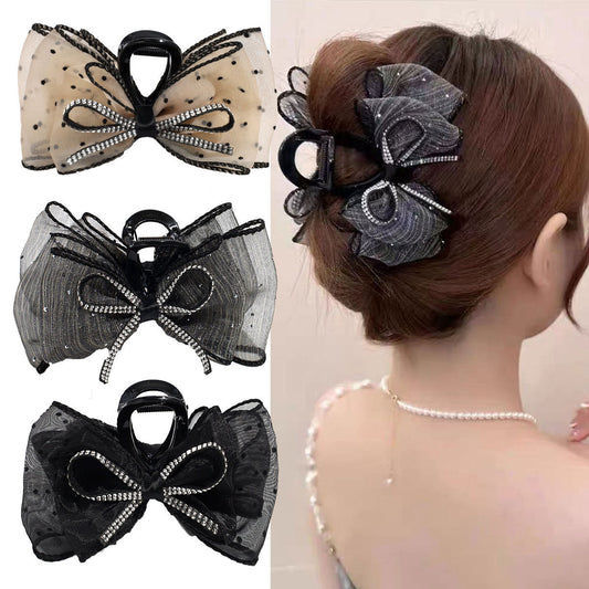Rhinestone Sparkling Bowknot Shark Hair Clips