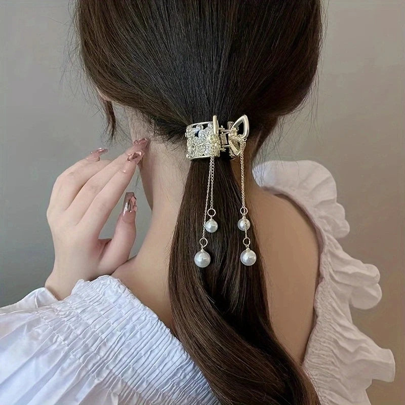 Pearl Tassel Butterfly Flowers Hair Clips