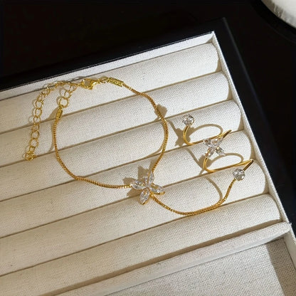Golden-Tone Floral Butterfly Hand Chain