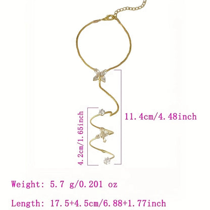 Golden-Tone Floral Butterfly Hand Chain