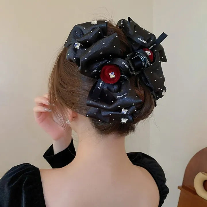 Diamond Bow Flower Hair Claw Clip