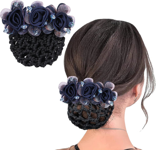 Rose Flower Hair Bun Net With Clip