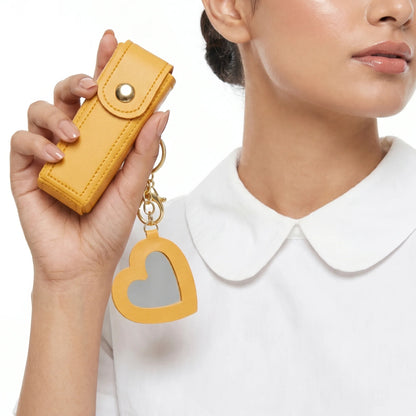 Keychain Lipstick Holder with Heart Shape Mirror
