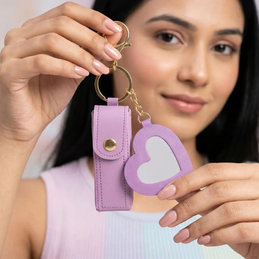 Keychain Lipstick Holder with Heart Shape Mirror